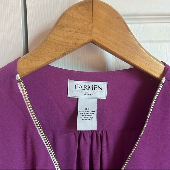 Carmen Mark Valo purple long sleeve zipper front blouse - Picture 4 of 5